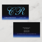 ブルーブラックスタイリッシュモノグラム名刺 名刺 (正面/裏面)