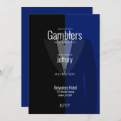 ブルーブラックタキシードバチュラーパーティ セーブザデート (正面/裏面)