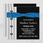 ブルーブラックタキシードボウタイメンバースデーパーティー 招待状 (正面/裏面)