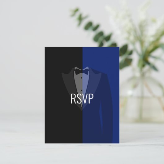 ブルーブラックタキシードポーカー独身パーティー 出欠カード (スタンド正面)