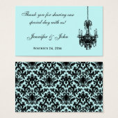 ブルーブラックダマスクシャンデリア結婚式の引き出物ラベル (正面&裏面)