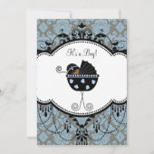 ブルーブラックダマスク男の赤ちゃんシャワー招待状 招待状 (正面)