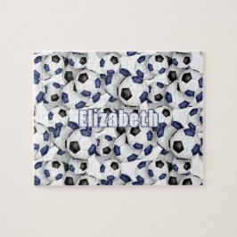 ブルーブラックチームカラーズガールズサッカー ジグソーパズル