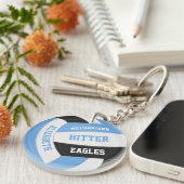 ブルーブラックチームカラーパーソナライズされたバレーボール キーホルダー (正面右)