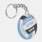ブルーブラックチームカラーパーソナライズされたバレーボール キーホルダー (正面左)