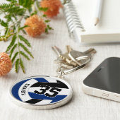 ブルーブラックチームカラーパーソナライズされたバレーボール キーホルダー (側面)