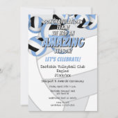 ブルーブラックチームカラー女の子の男の子バレーボールパーティー 招待状 (正面)