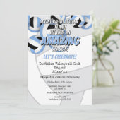 ブルーブラックチームカラー女の子の男の子バレーボールパーティー 招待状 (スタンド正面)