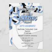 ブルーブラックチームカラー女の子の男の子バレーボールパーティー 招待状 (正面/裏面)
