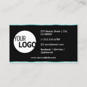 ブルーブラックティール（緑がかった色）グラムデコレーションとロゴ写真 名刺 (裏面)