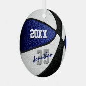 ブルーブラックバスケットボールチームの色キッズ10代の名前 メタルオーナメント (正面右)
