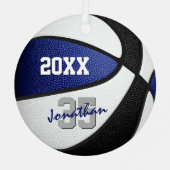 ブルーブラックバスケットボールチームの色キッズ10代の名前 メタルオーナメント (裏面)