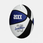 ブルーブラックバスケットボールチームの色キッズ10代の名前 メタルオーナメント (正面左)