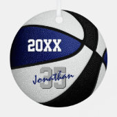 ブルーブラックバスケットボールチームの色キッズ10代の名前 メタルオーナメント (裏面)