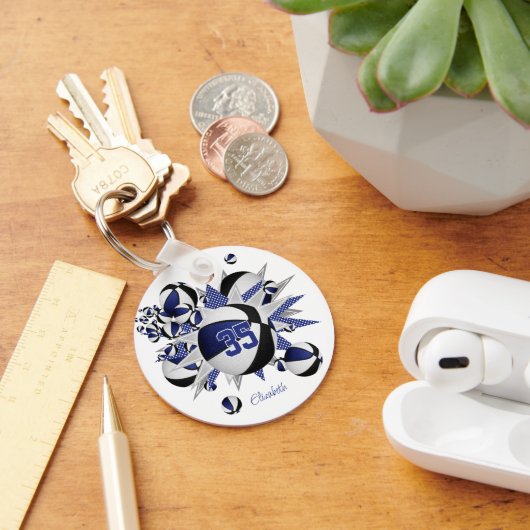 ブルーブラックバスケットボールパンクアウトガールズジャージーナンバー キーホルダー (デスク)