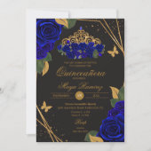 ブルーブラックバラティアラ金ゴールドグリッターキンセアニラ 招待状 (正面)