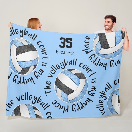 ブルーブラックバレーボールのコート彼女の幸せな場所 フリースブランケット (インサイチュ)