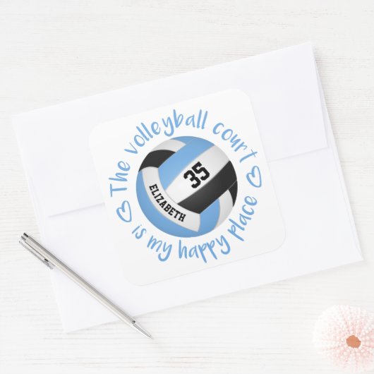ブルーブラックバレーボールコートhappy placeタイポグラフィ スクエアシール (封筒)
