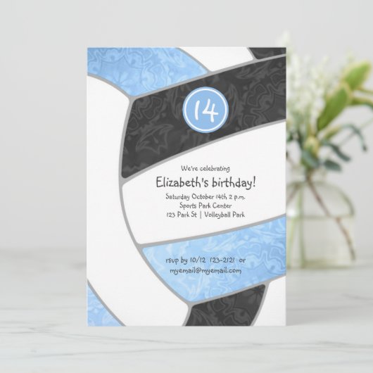 ブルーブラックバレーボールチームと女の子の誕生日 招待状 (スタンド正面)