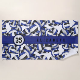 ブルーブラックバレーボールチームカラーズスポーツパターン ビーチタオル