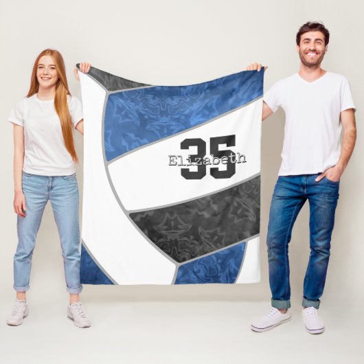 ブルーブラックバレーボール名前をカスタムするジャージー番号 フリースブランケット (インサイチュ)