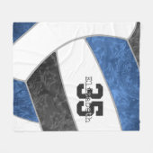 ブルーブラックバレーボール名前をカスタムするジャージー番号 フリースブランケット (正面(横))