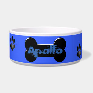 ブルーブラックパーソナライズされたドッグボーン&ポープリント ボウル