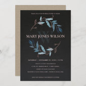 ブルーブラックピンクの茎葉リースブライダルシャワーカード サンキューカード (正面/裏面)