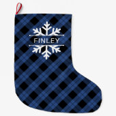 ブルーブラックプレイドスノーフレーク名クリスマス ラージクリスマスストッキング (正面)