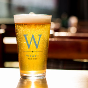 ブルーブラックミニマリストモノグラム花婿介添人 タンブラーグラス