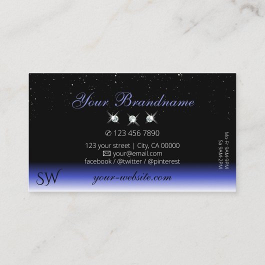 ブルーブラックモダンスパークルグラデーションダイヤモンドイニシャル 名刺 (裏面)