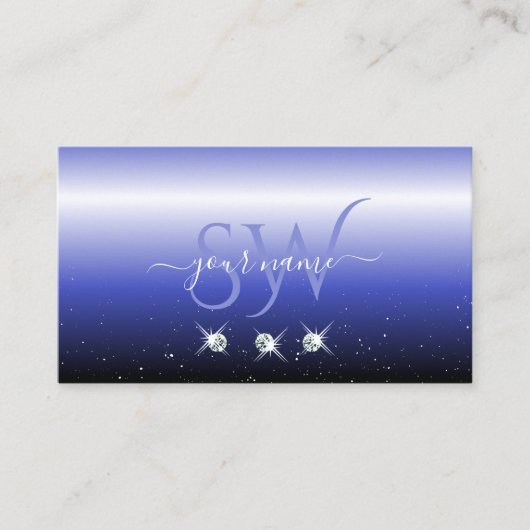 ブルーブラックモダンスパークルグラデーションダイヤモンドイニシャル 名刺 (正面)