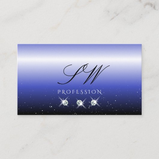 ブルーブラックモダンスパークルグラデーションダイヤモンドモノグラム 名刺 (正面)