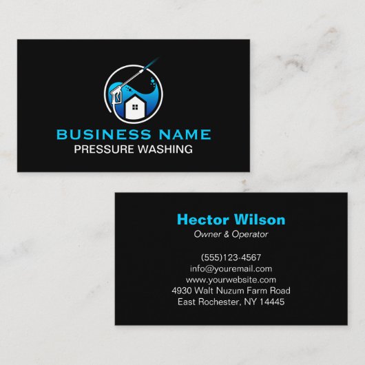 ブルーブラックモダン洗圧洗浄 名刺 (正面/裏面)