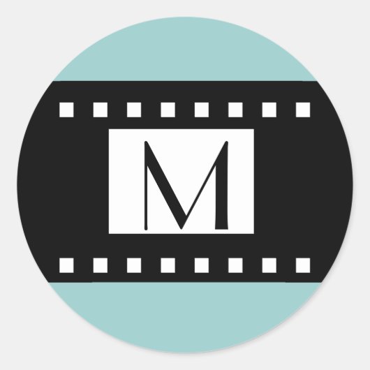 ブルーブラックモノグラムイニシャル結婚ズラベル ラウンドシール (正面)