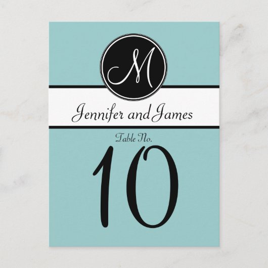 ブルーブラックモノグラム結婚のテーブル番号カード ポストカード (正面)