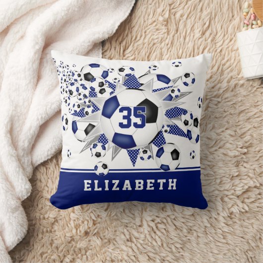 ブルーブラックルーム女子サッカーボールが星 クッション (ブランケット)