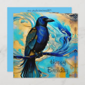 ブルーブラックレイベン、ブルーと金ゴールド抽象芸術誕生日 (正面/裏面)