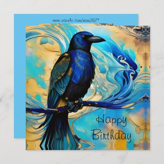 ブルーブラックレイベン、ブルーと金ゴールド抽象芸術誕生日 (正面/裏面)