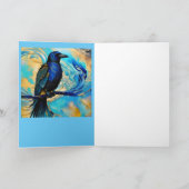 ブルーブラックレイベン、ブルーと金ゴールド抽象芸術誕生日 ノートカード (内部)