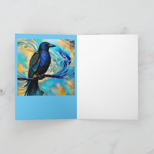 ブルーブラックレイベン、ブルーと金ゴールド抽象芸術誕生日 ノートカード (内部)