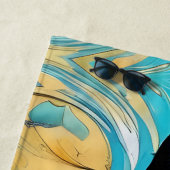 ブルーブラックレイベン、ブルーと金ゴールド抽象芸術 ビーチタオル (インサイチュ)