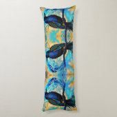 ブルーブラックレイベン、ブルーと金ゴールド抽象芸術 ボディピロー (裏面 (縦))