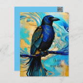 ブルーブラックレイベン、ブルーと金ゴールド抽象芸術 ポストカード (正面/裏面)