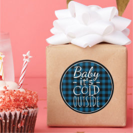 ブルーブラック伝統的カントリーチェックのプレイドパターン ラウンドシール