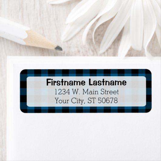 ブルーブラック伝統的カントリーチェックのプレイドパターン ラベル (インサイチュ)