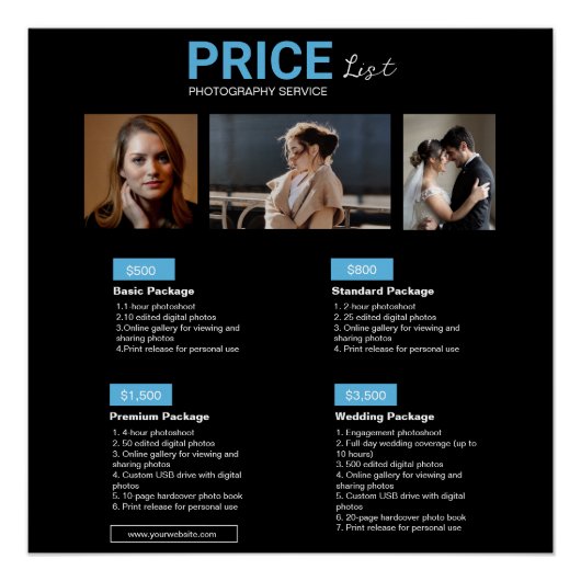 ブルーブラック写真モダンサービス料金表 ポスター (正面)
