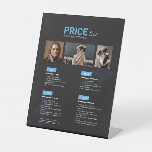 ブルーブラック写真モダンサービス料金表 台座サイン (正面)