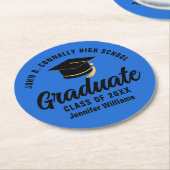 ブルーブラック卒業パーソナライズされた会 ラウンドペーパーコースター (アングル)