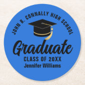 ブルーブラック卒業パーソナライズされた会 ラウンドペーパーコースター (正面)